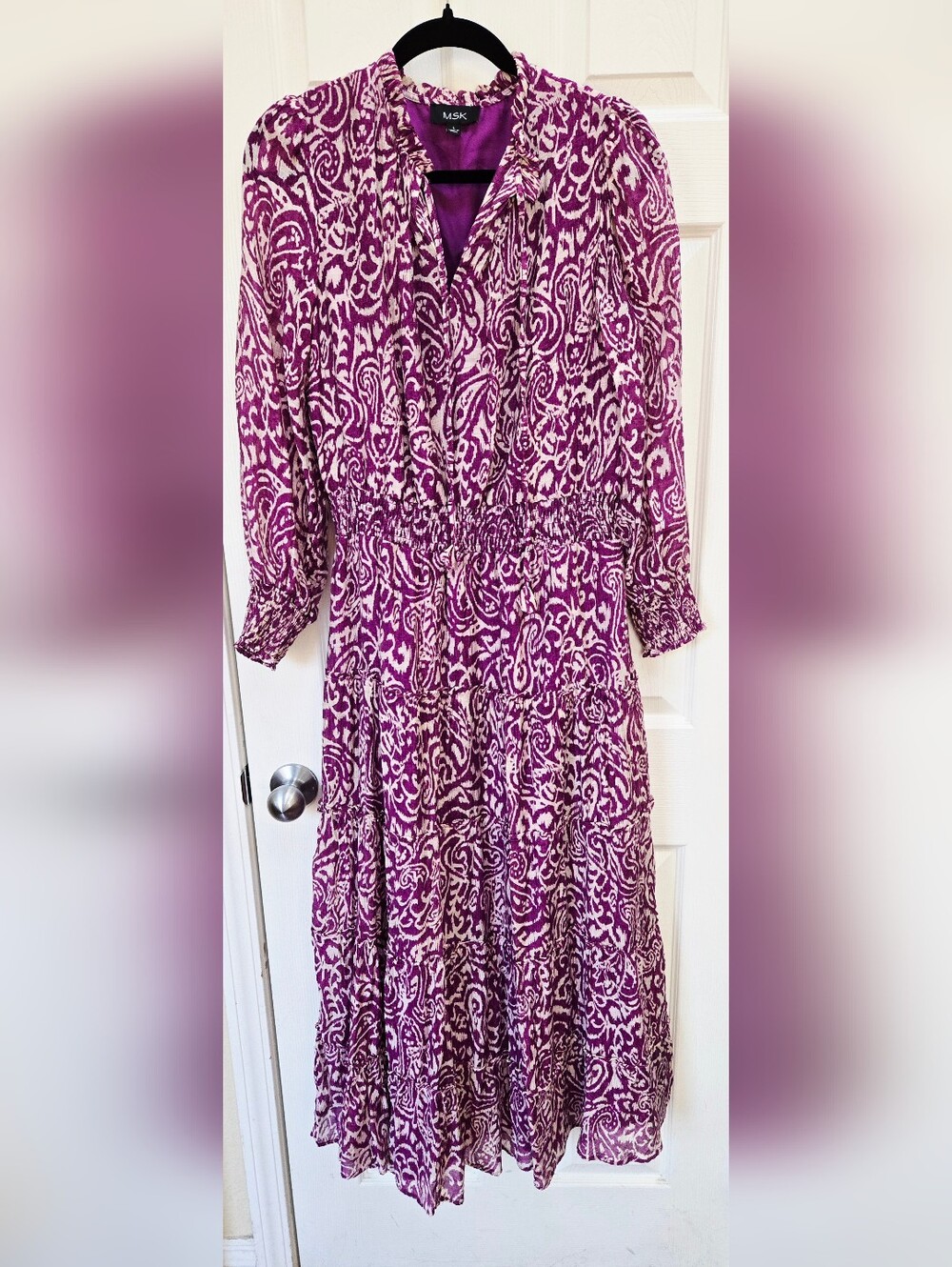MSK Purple Paisley Long Sleeve Maxi